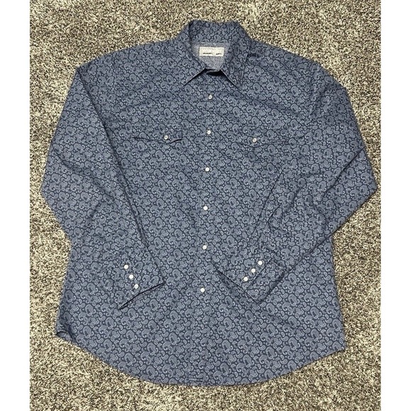 Wrangler Other - Wrangler Men's Large Blue Paisley Western Shirt Pearl Snap Long Sleeve Cowboy